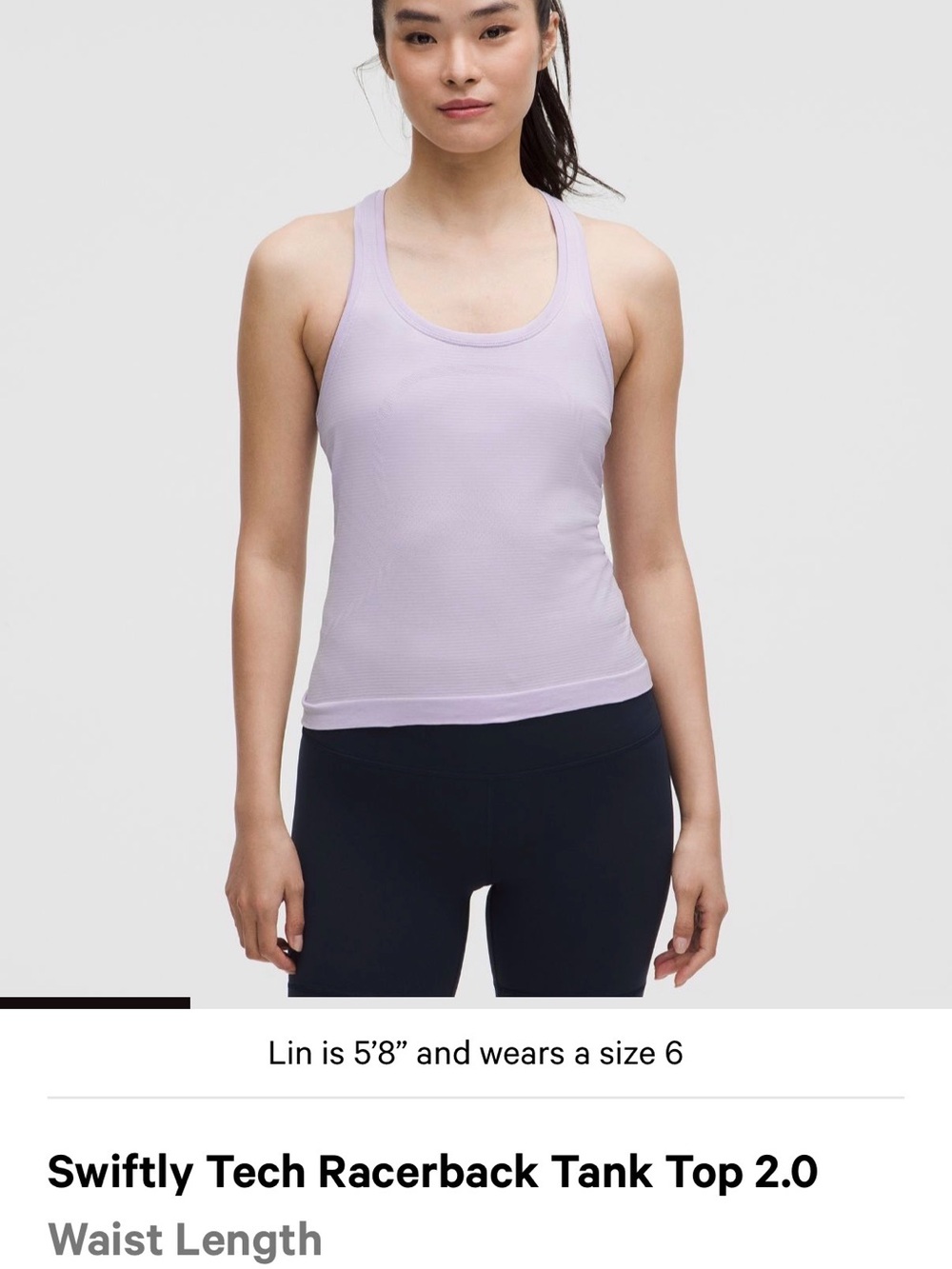 lululemon Lavender Frost Racerback Crop Swiftly Tank Race length